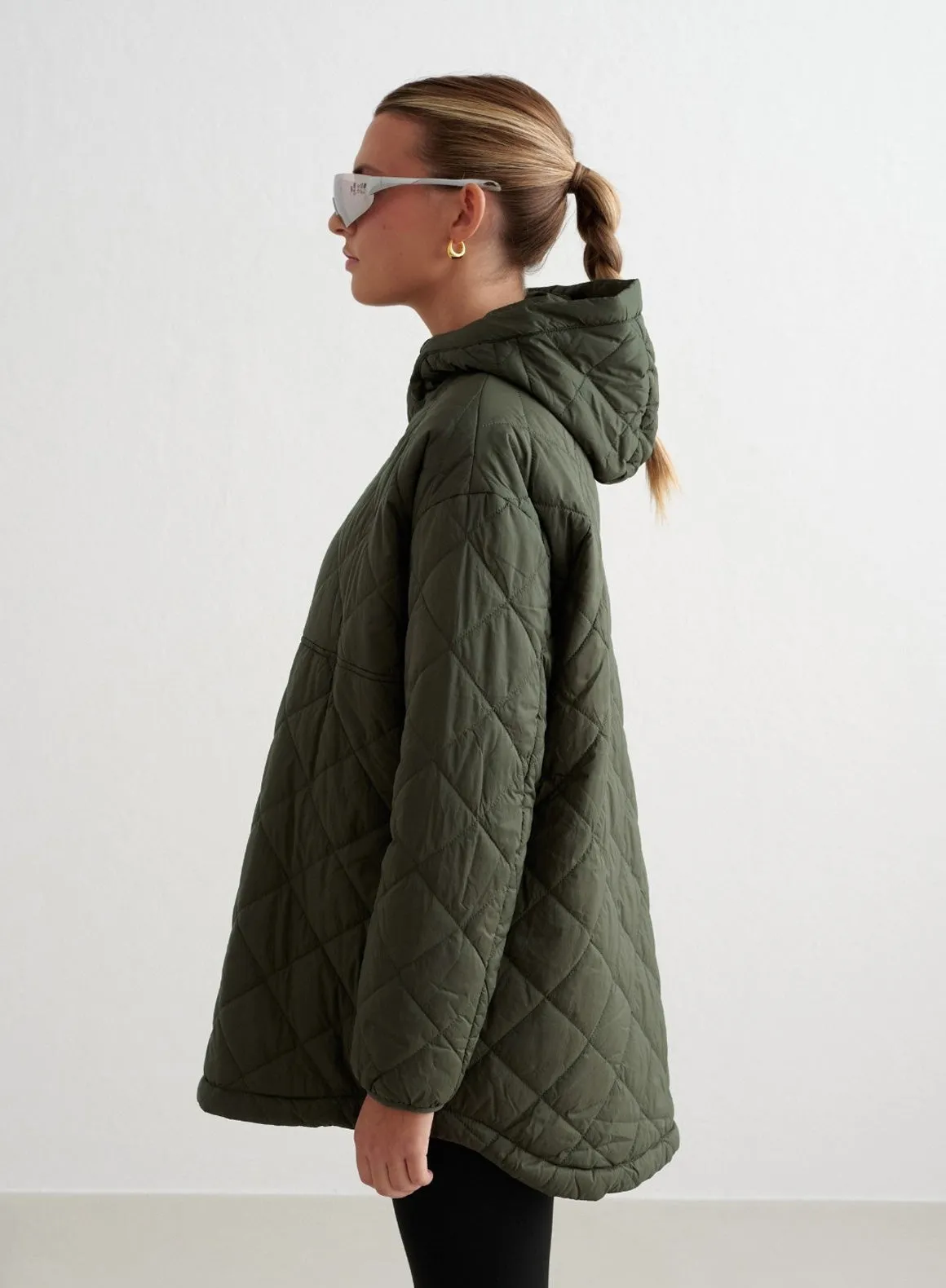 Khaki Oversized Quilted Anorak