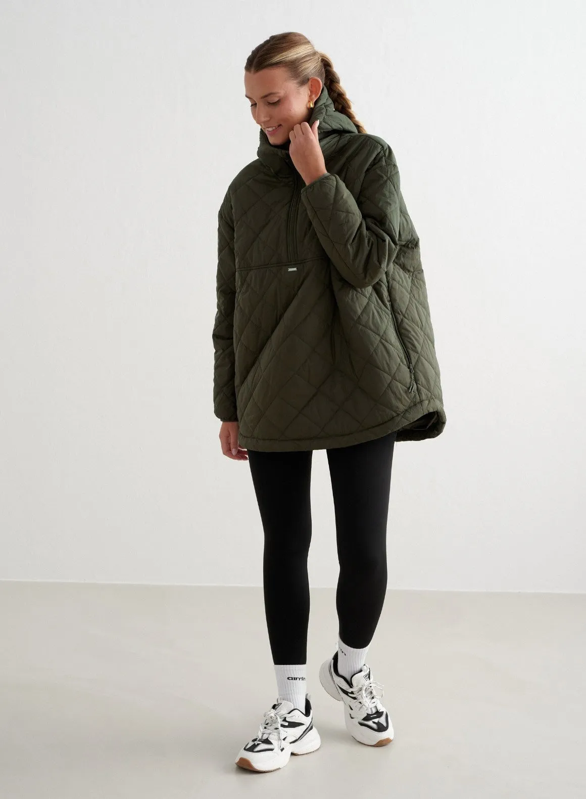 Khaki Oversized Quilted Anorak