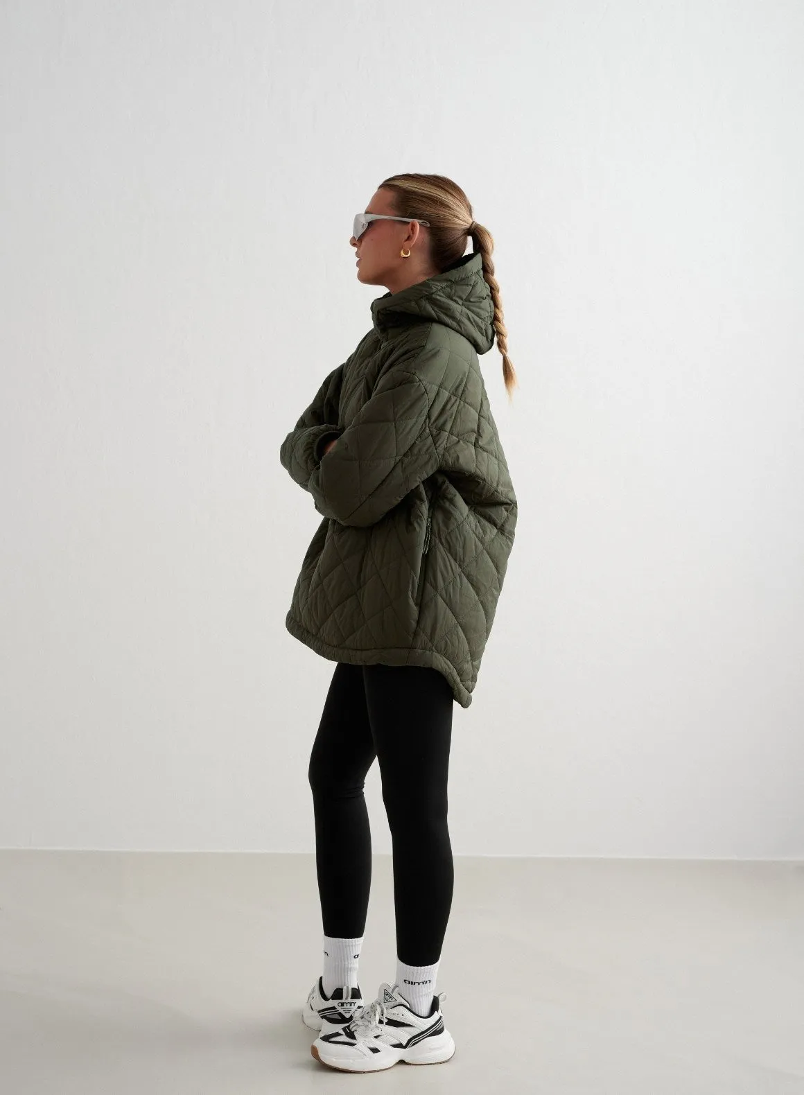 Khaki Oversized Quilted Anorak