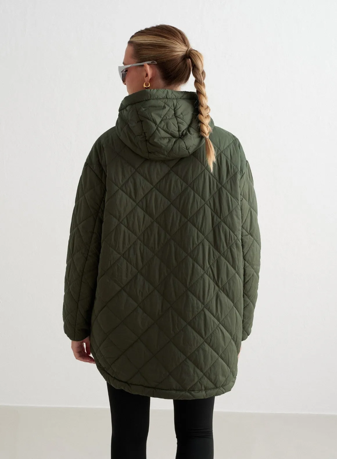 Khaki Oversized Quilted Anorak