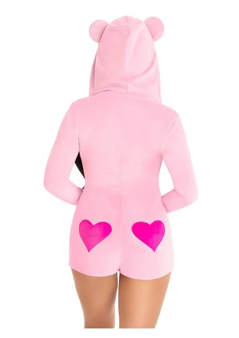 Leg Avenue Sweetheart Bear Velvet Zip Up Romper with Heart Accent