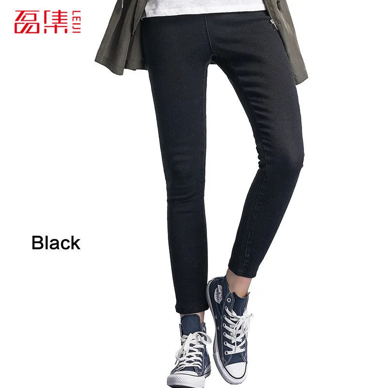 Leiji Fashion S 6XL Blue Leggings 2016 Summer Autumn High Waist Elastic plus Size women Skinny jeans Femme Capris denim pants