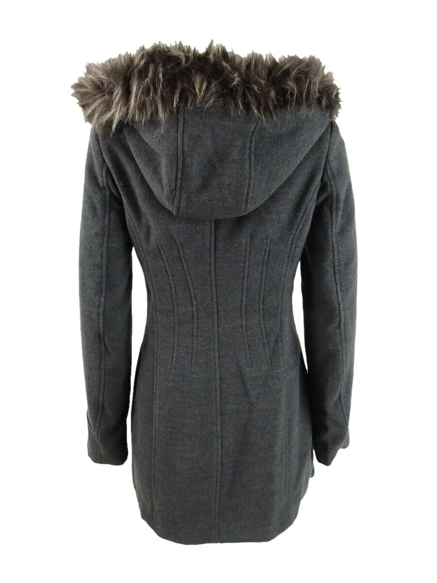 Maralyn & Me Juniors' Faux-Fur-Trim Hooded Coat Gray Size 2 Extra Large