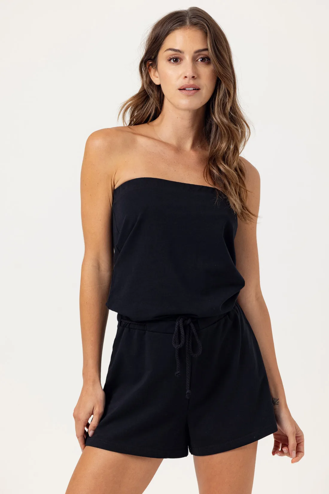 MARLOW STRAPLESS ROMPER - BLACK