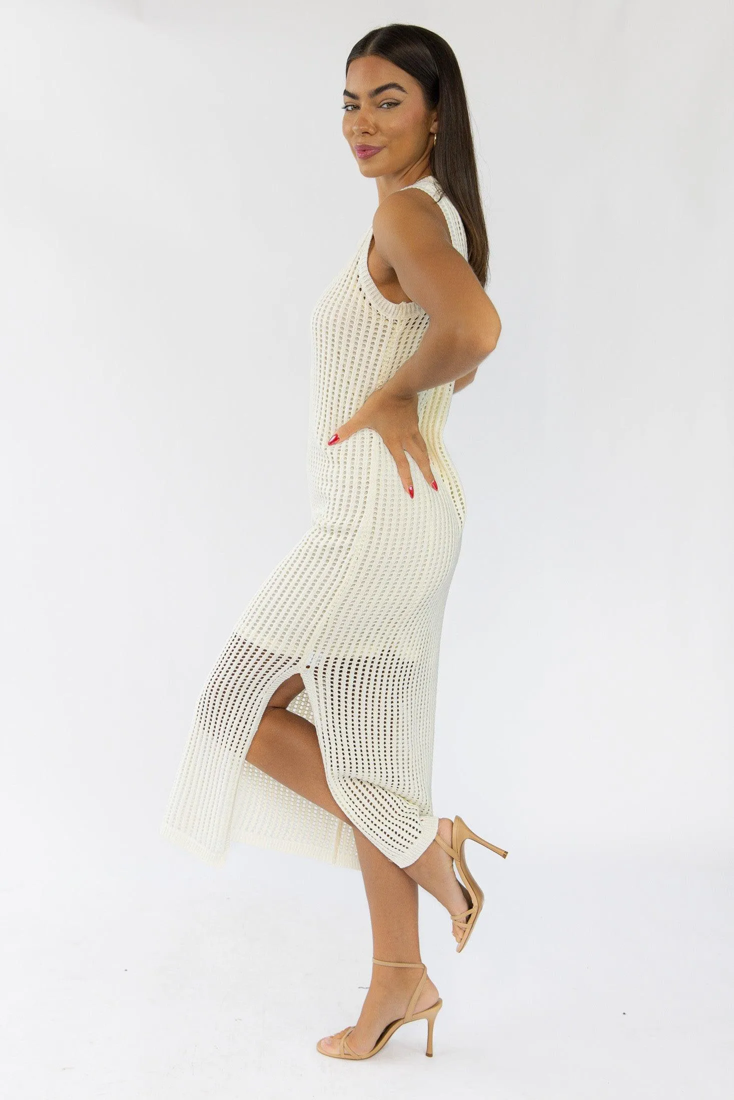 Mattie Cream Crochet Knit Maxi Dress - Final Sale