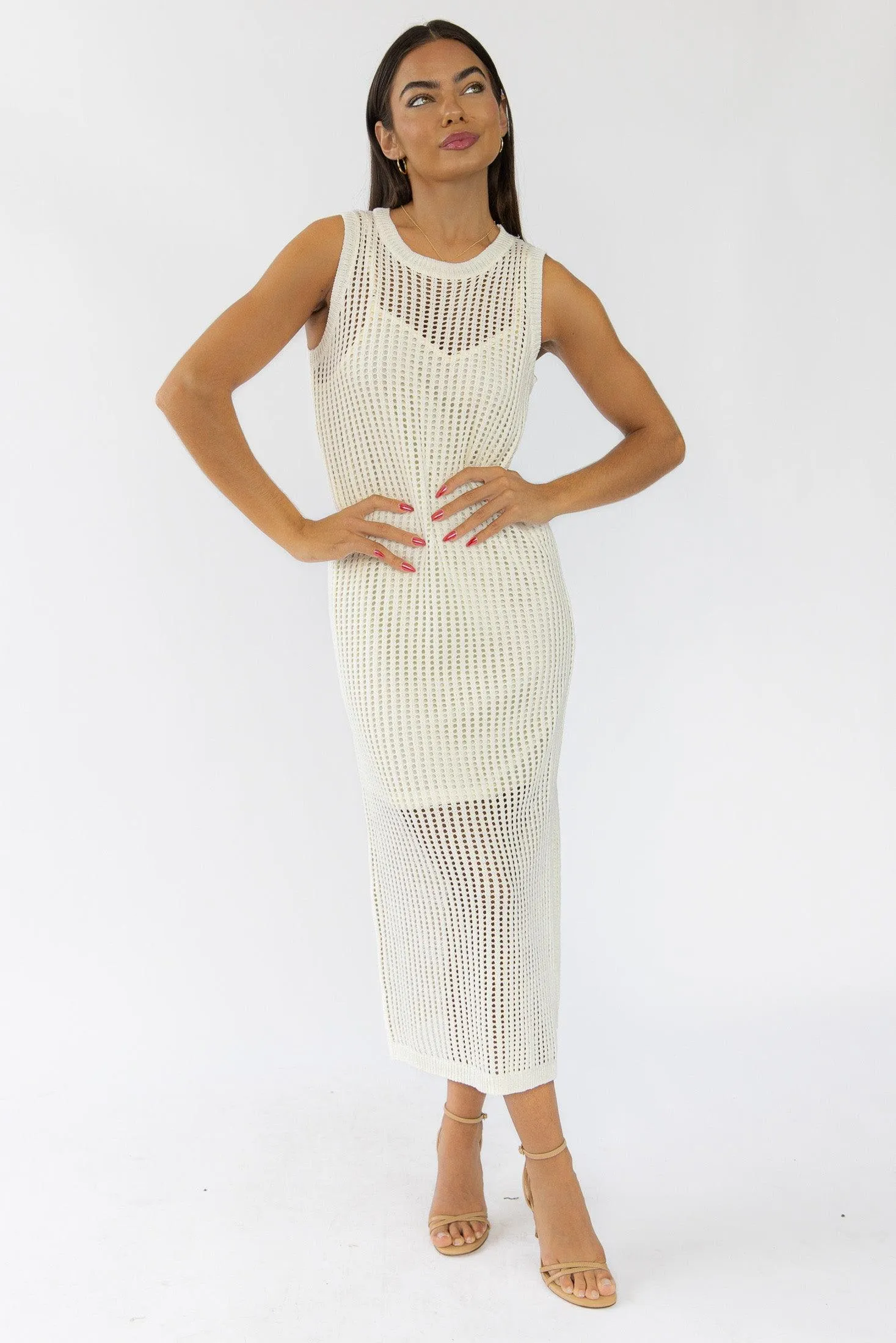 Mattie Cream Crochet Knit Maxi Dress - Final Sale