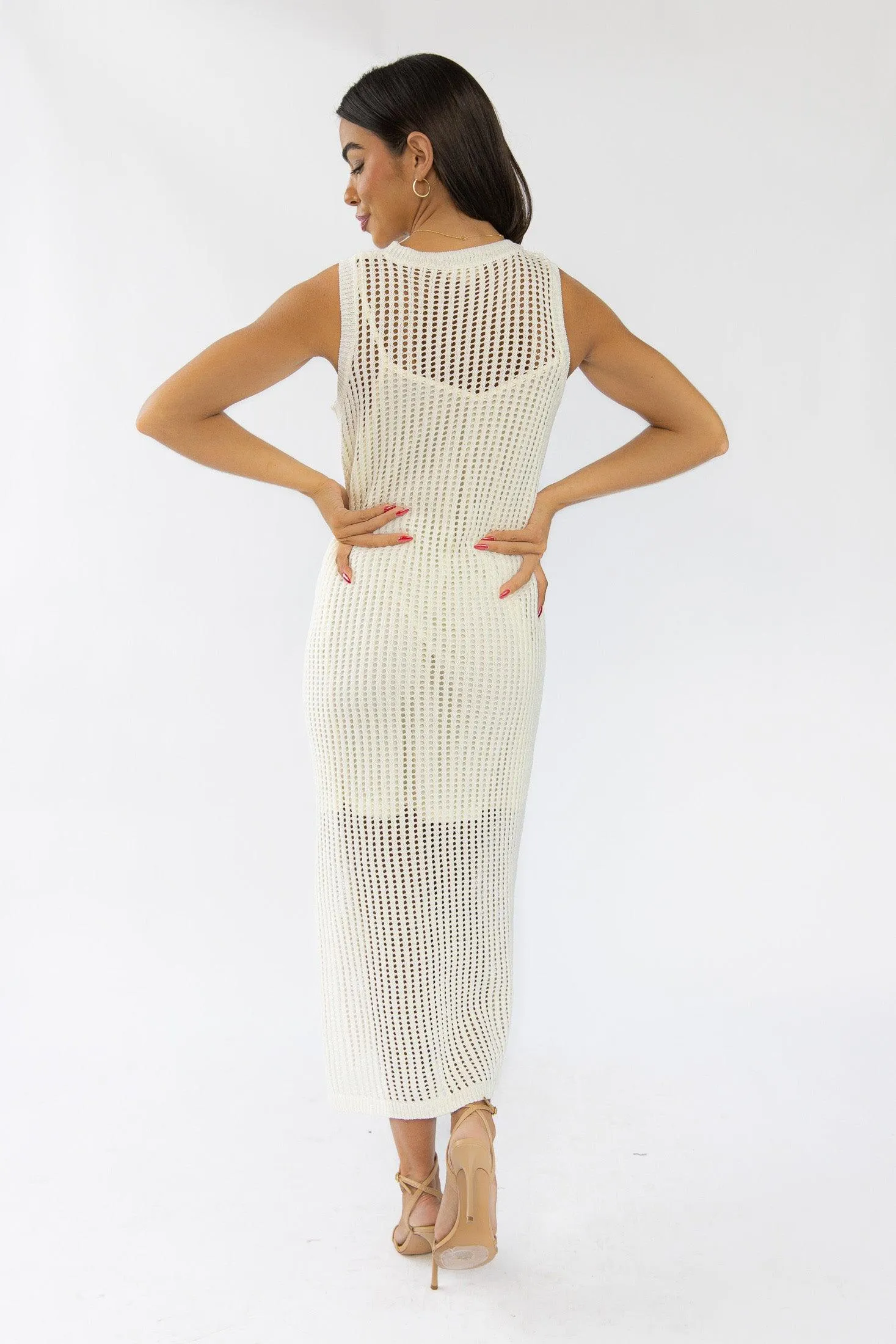 Mattie Cream Crochet Knit Maxi Dress - Final Sale