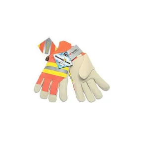 MCR Safety Luminator Series 3440 Leather Drivers Work Gloves Insulated with Thermosock Lining, Hi Vis Orange with Reflective Green Back, 1 Dozen