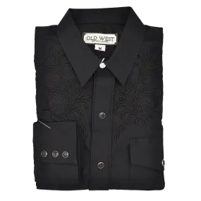 Men's Santiago 3001 Vintage Embroidered Black Shirt