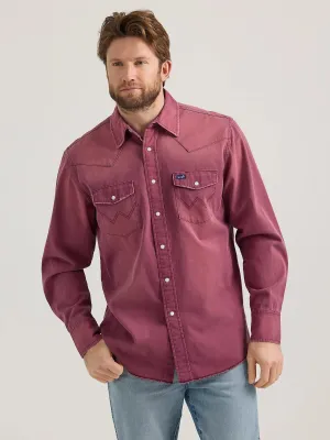 Men's Wrangler Vintage Solid Plum Long Sleeve Snap Shirt