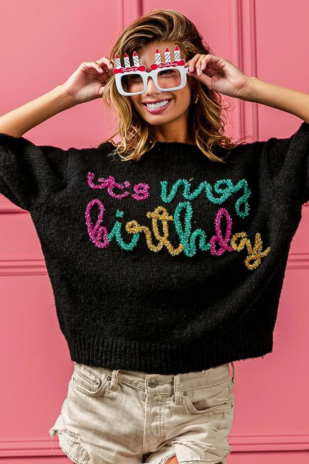 Metallic It's My Birthday Sweater