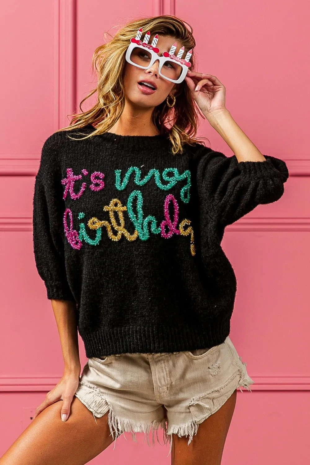 Metallic It's My Birthday Sweater