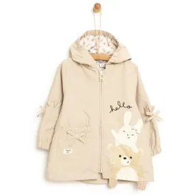 Midimod Basic Baby Girl Hooded Rabbit Raincoat - Beige