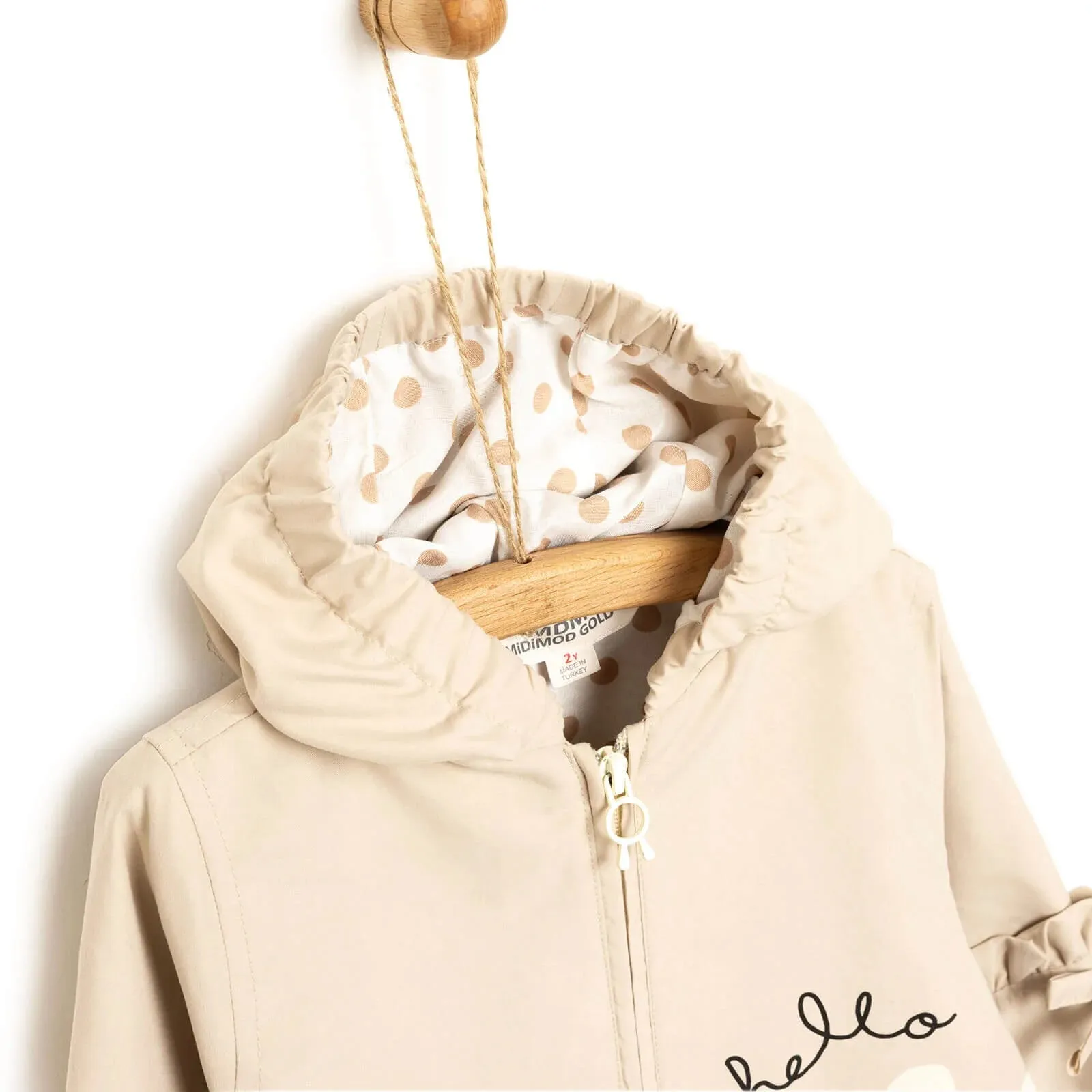 Midimod Basic Baby Girl Hooded Rabbit Raincoat - Beige