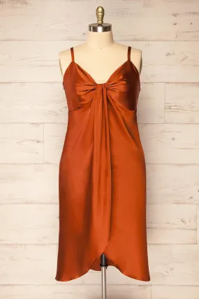 Mikoo Rust | Plus Size Midi V-Neck Slip Dress