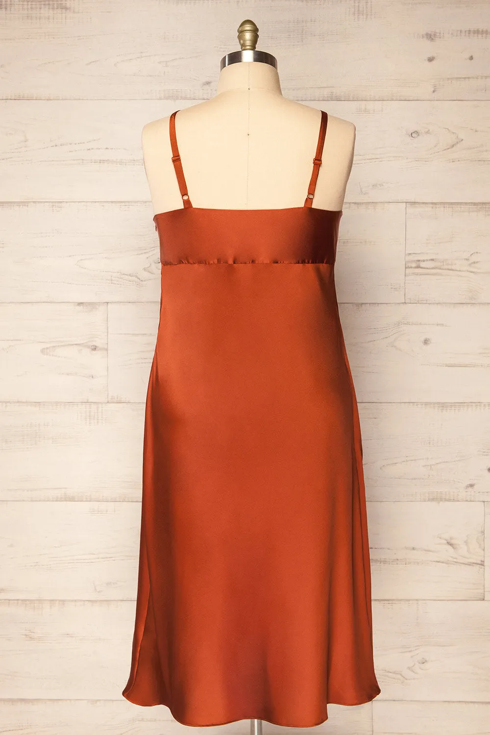 Mikoo Rust | Plus Size Midi V-Neck Slip Dress