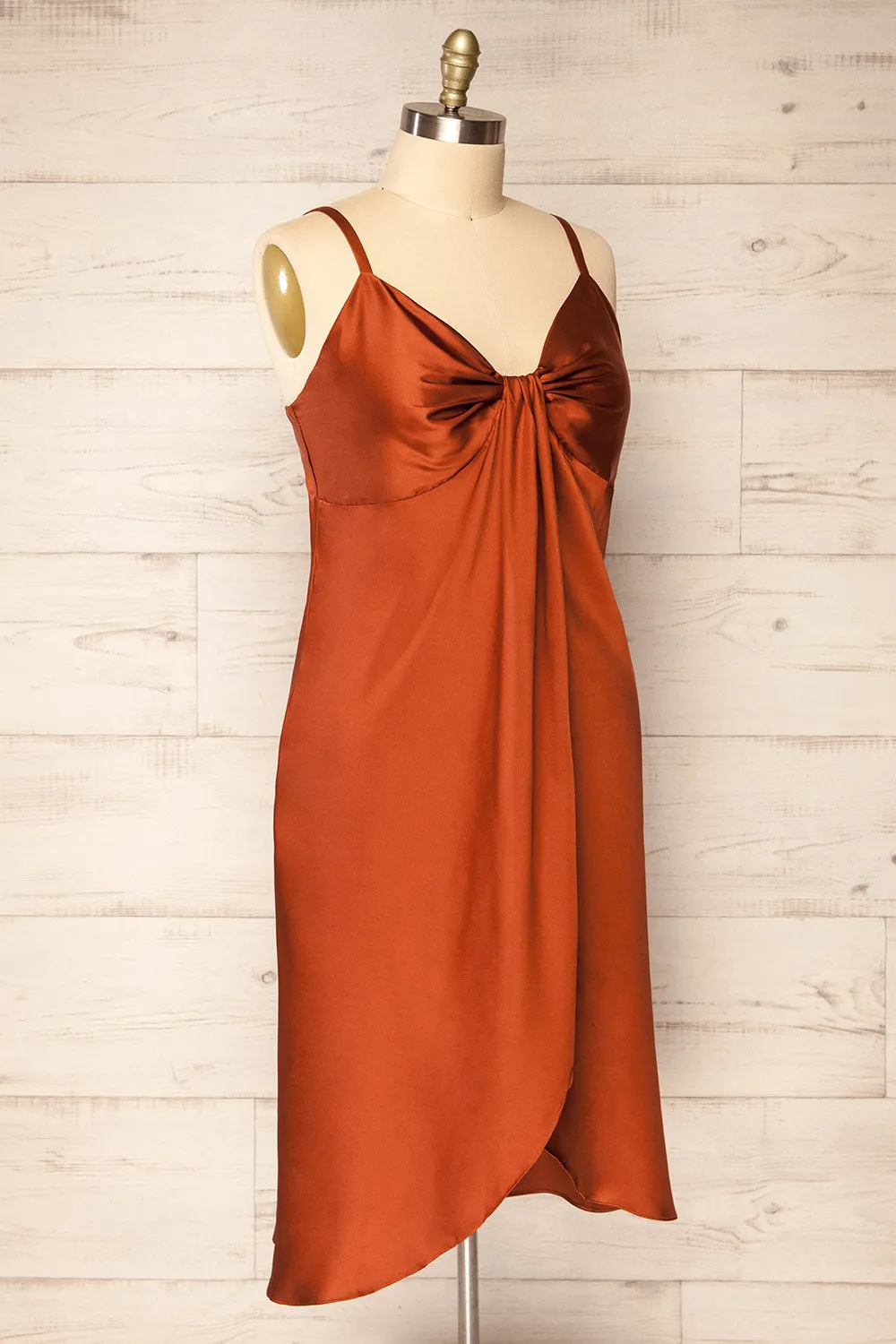 Mikoo Rust | Plus Size Midi V-Neck Slip Dress