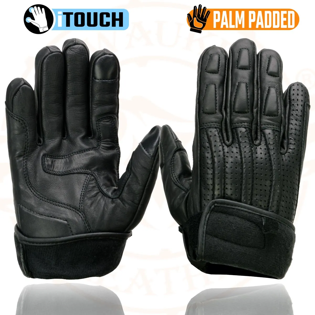 Milwaukee Leather MG7526 Men's Black Leather i-Touch Screen Compatible Gel Palm Racer Motorcycle Gloves w/ Finger Protection