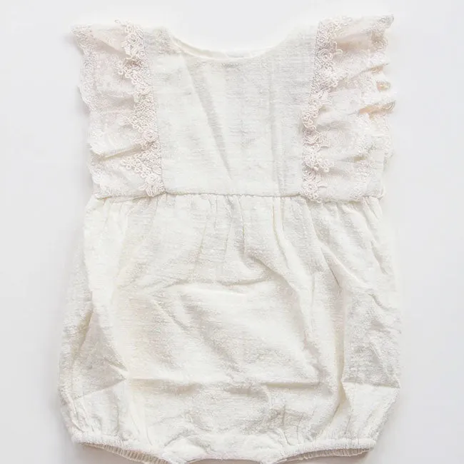 Miss Rose Sister Violet Linen & Lace Romper in Cream