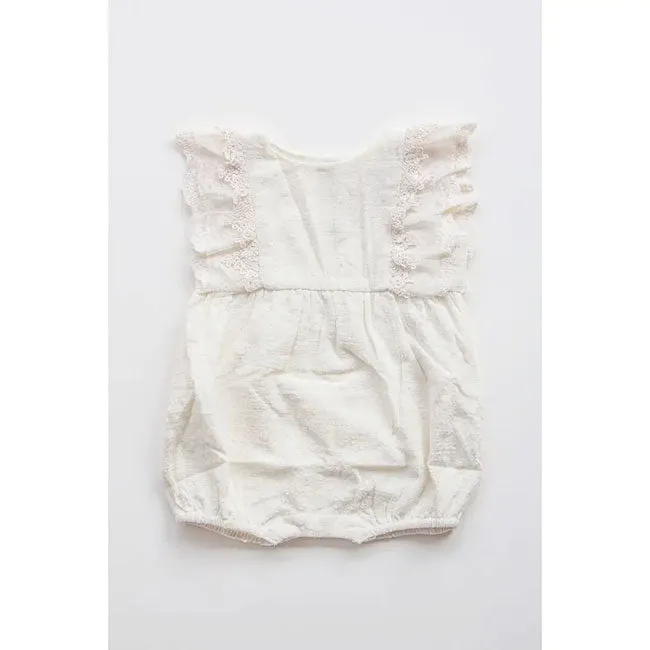 Miss Rose Sister Violet Linen & Lace Romper in Cream