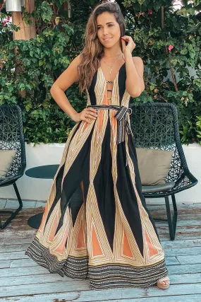 Mustard Striped Halter Neck Maxi Dress