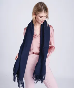 Navy Oversized Soft Scarf with Raw Edges