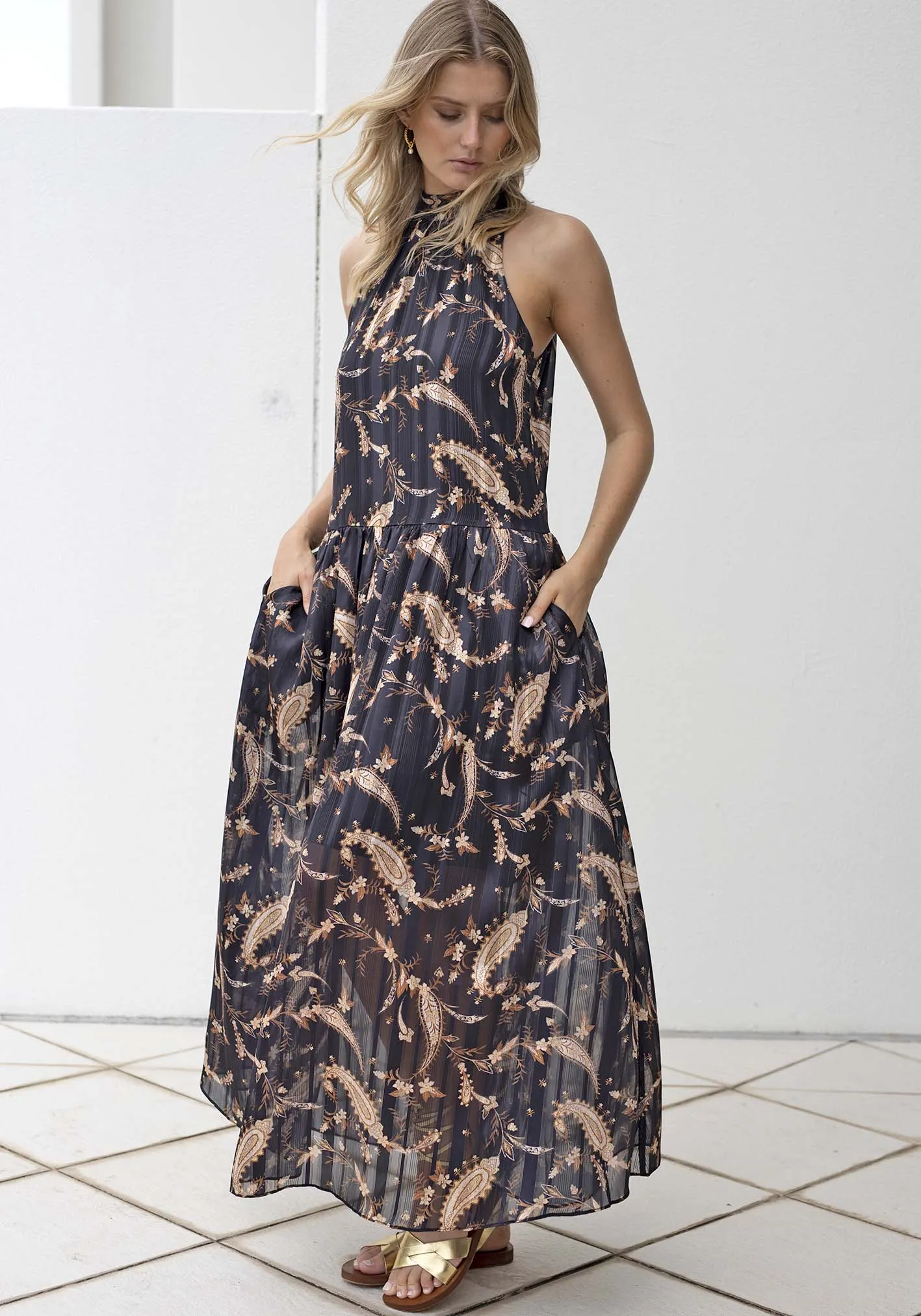 Nighttide Paisley Halter Maxi Dress