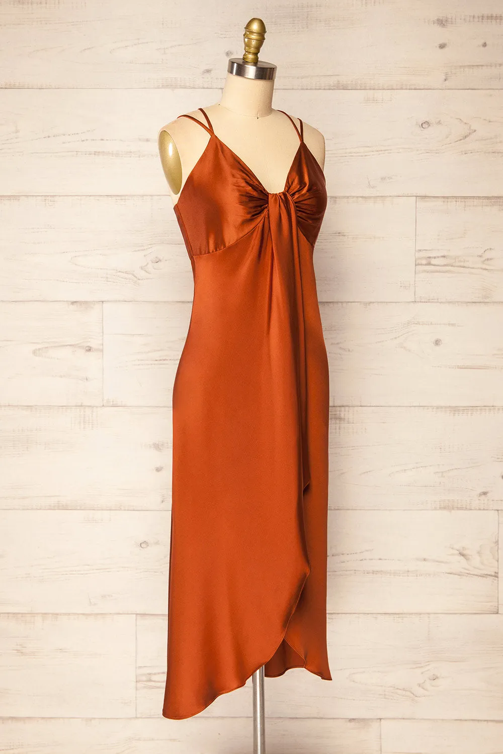 Nikoo Rust | Midi V-Neck Slip Dress