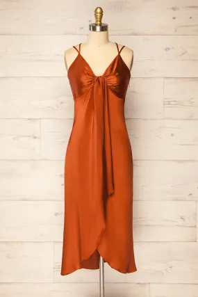 Nikoo Rust | Midi V-Neck Slip Dress