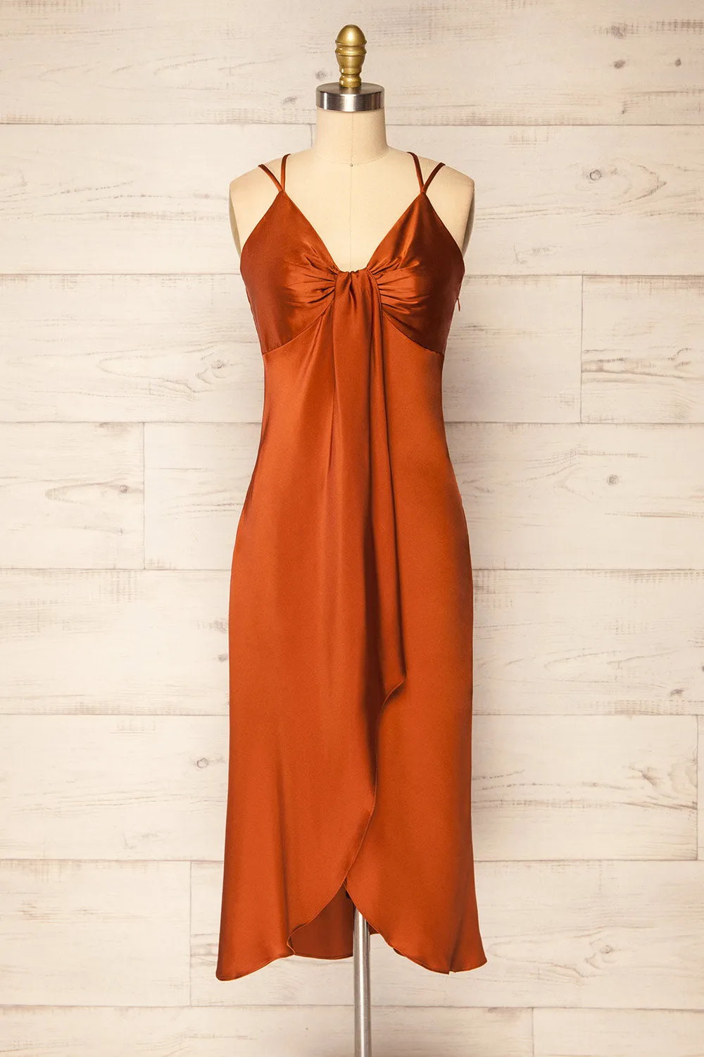 Nikoo Rust | Midi V-Neck Slip Dress