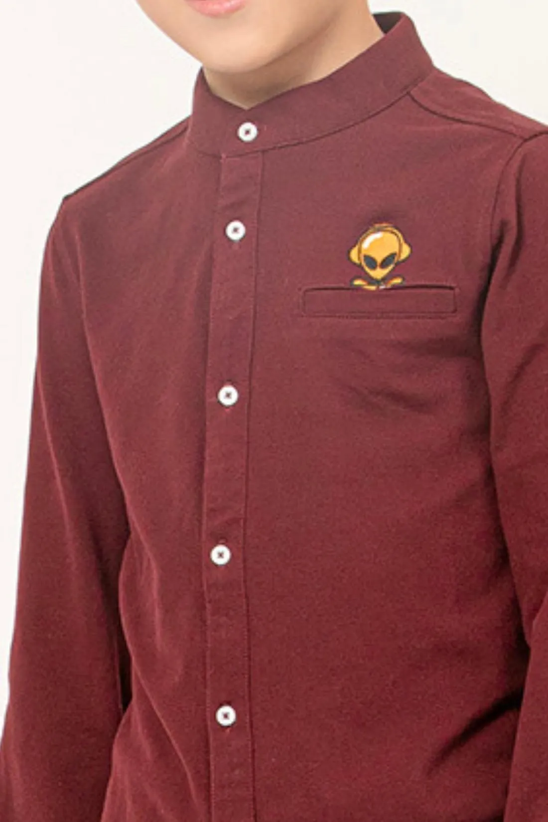 One Friday Wine Solid Cotton Shirt