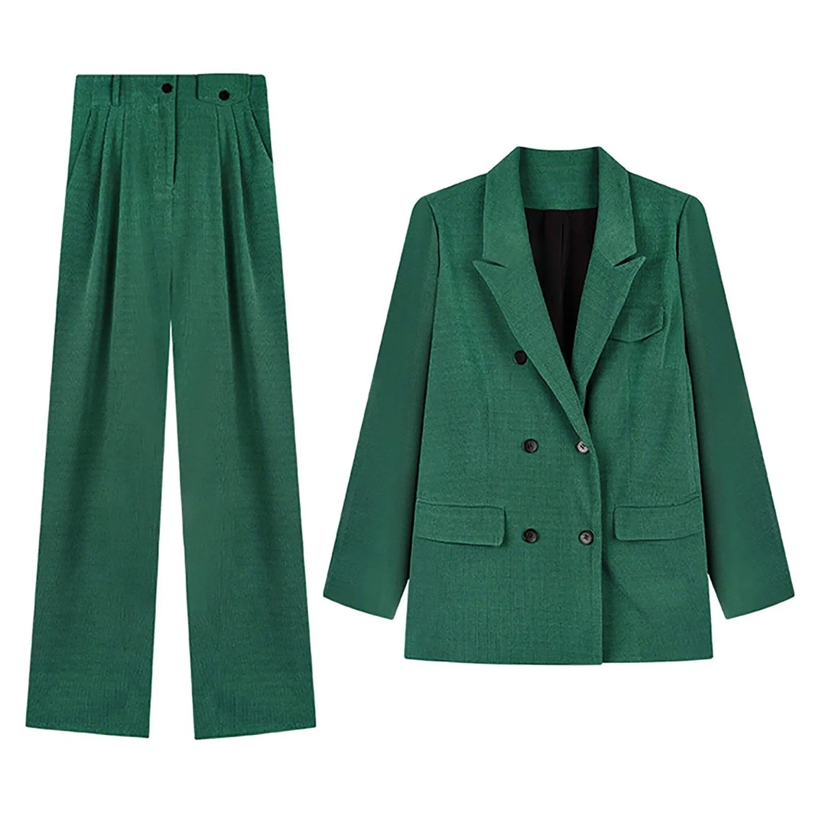 Oversize Double Breasted Green Corduroy Blazer & Pant Suit