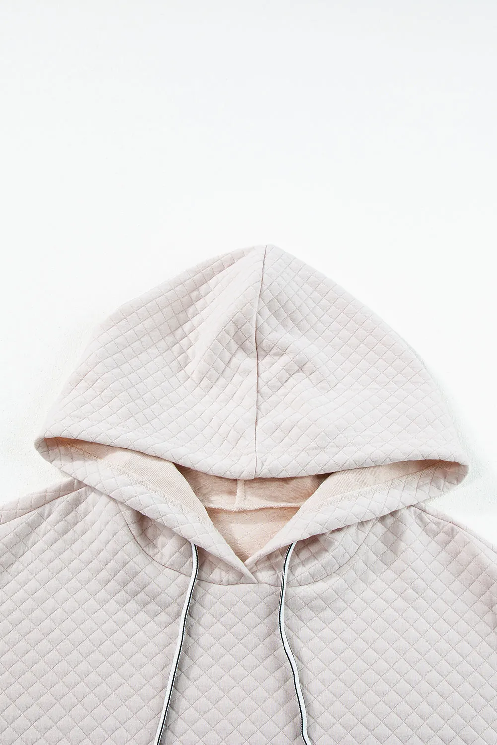 Parchment Drawstring Kangaroo Pocket Quilted Hooded Dress