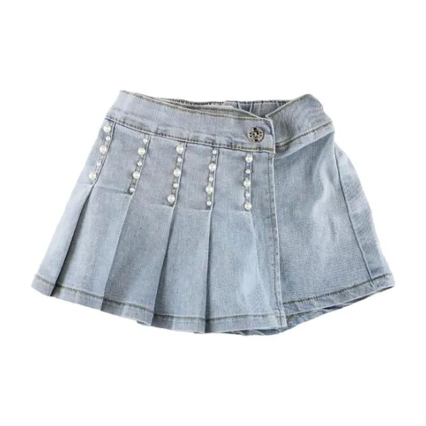 Pearls Pleat Denim Skort