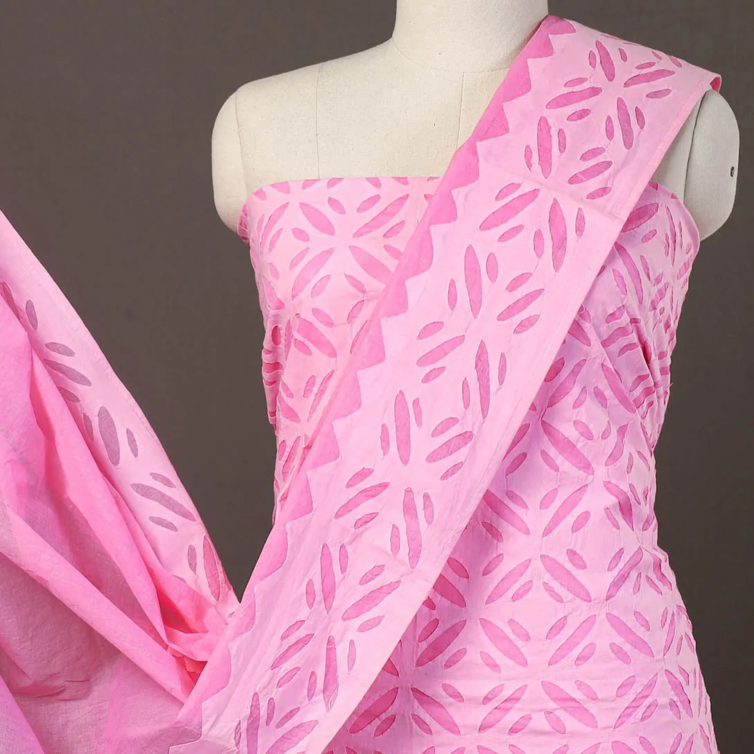 Pink - 3pc Cut Work Cotton Barmer Applique Dress Material 31