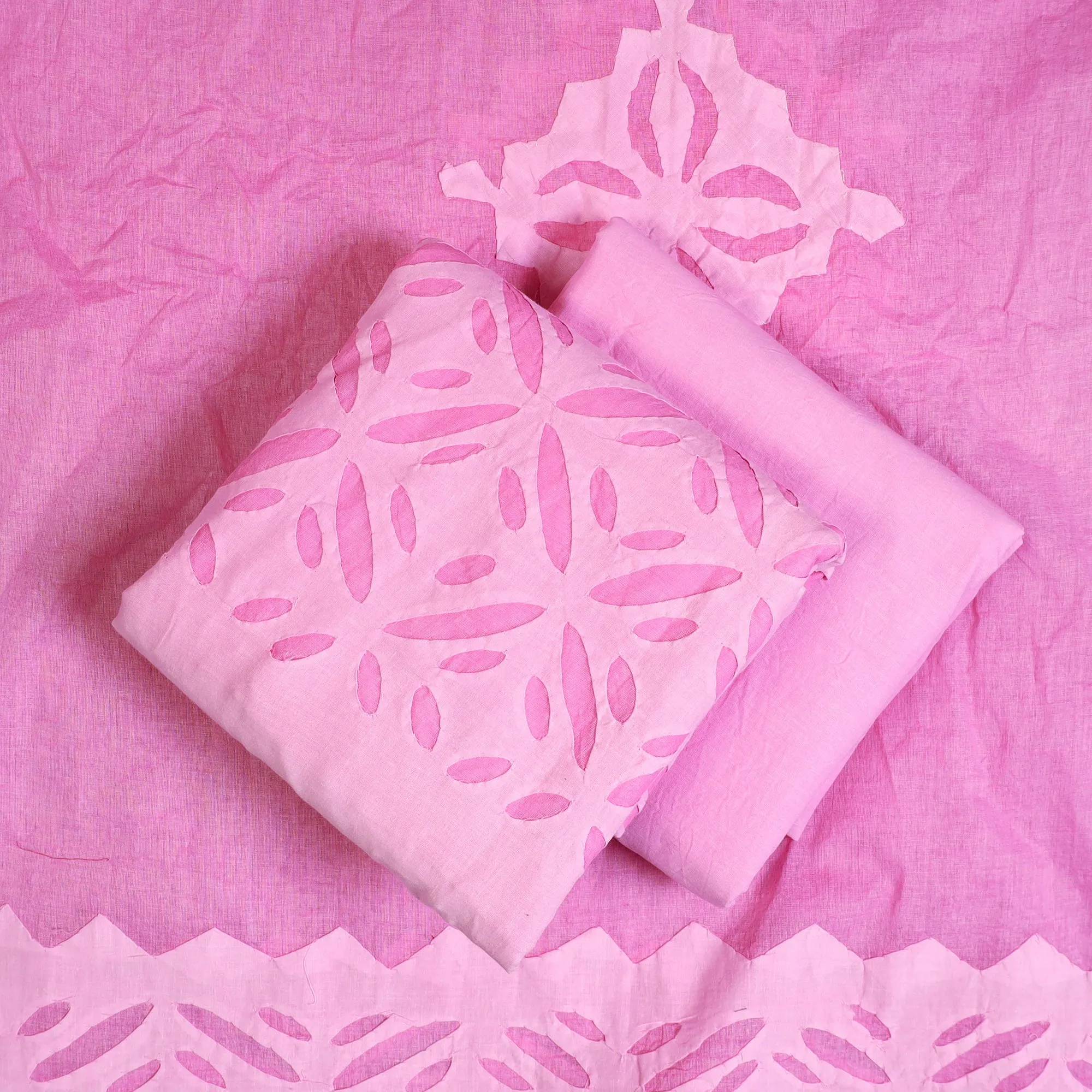 Pink - 3pc Cut Work Cotton Barmer Applique Dress Material 31