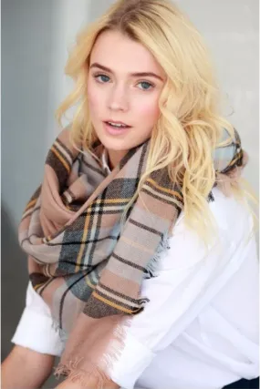 Plaid Blanket Scarf - Taupe