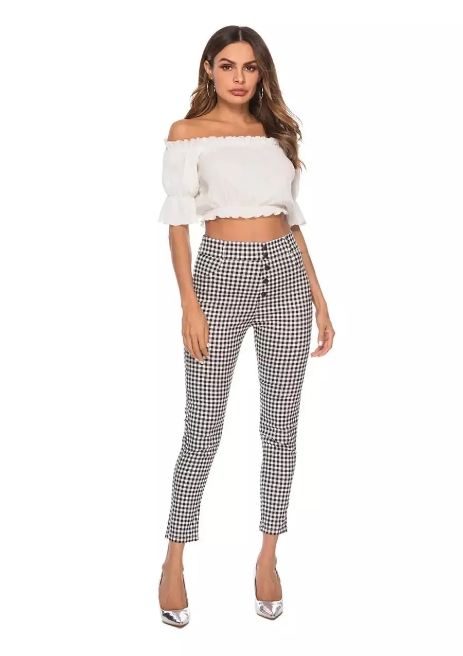 Plaid Trouser High Waist Pants