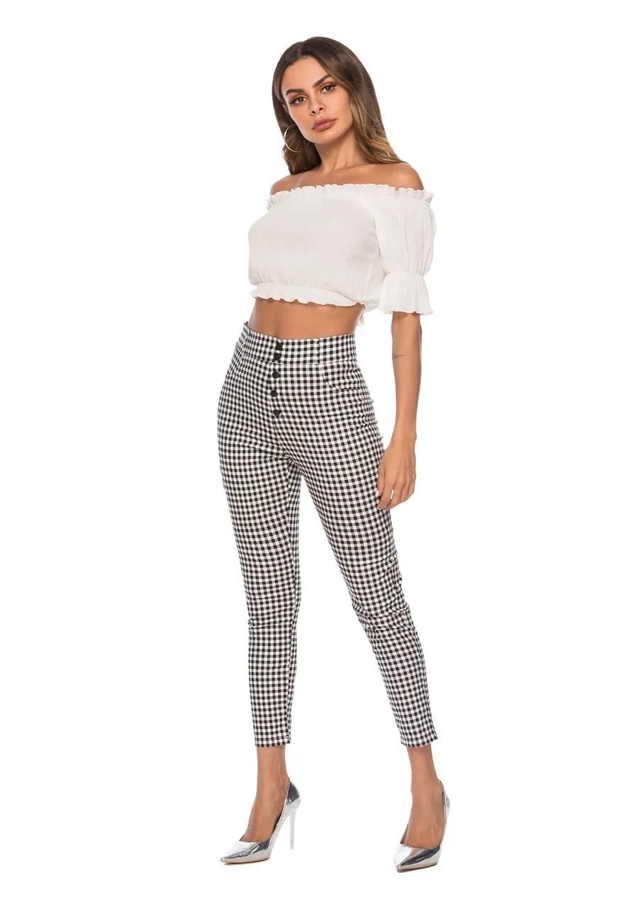 Plaid Trouser High Waist Pants