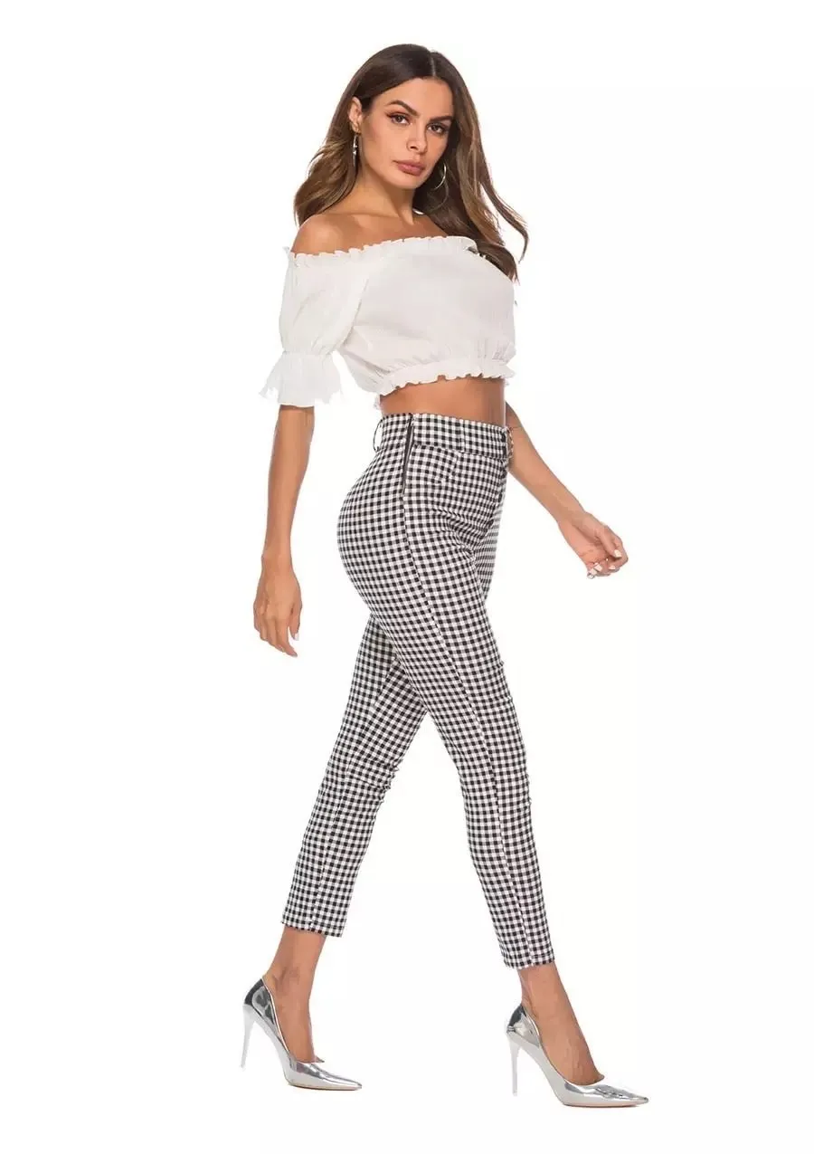 Plaid Trouser High Waist Pants