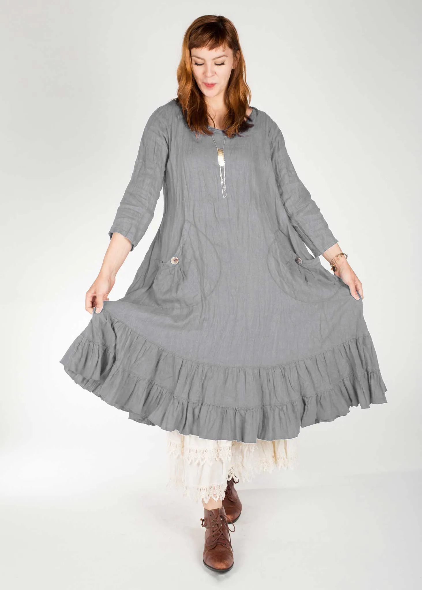 Prairie Dress Linen 3/4 sleeve