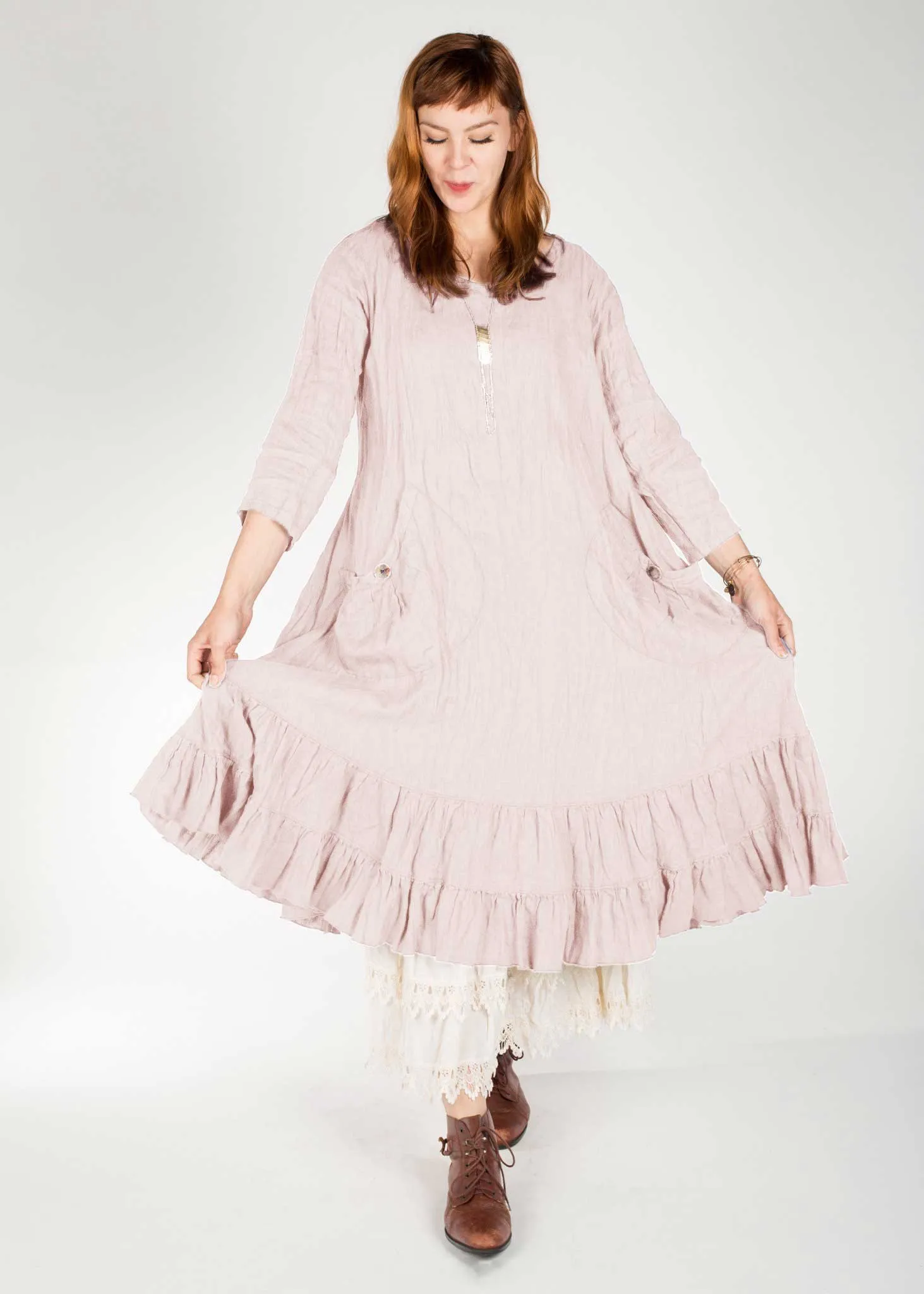 Prairie Dress Linen 3/4 sleeve