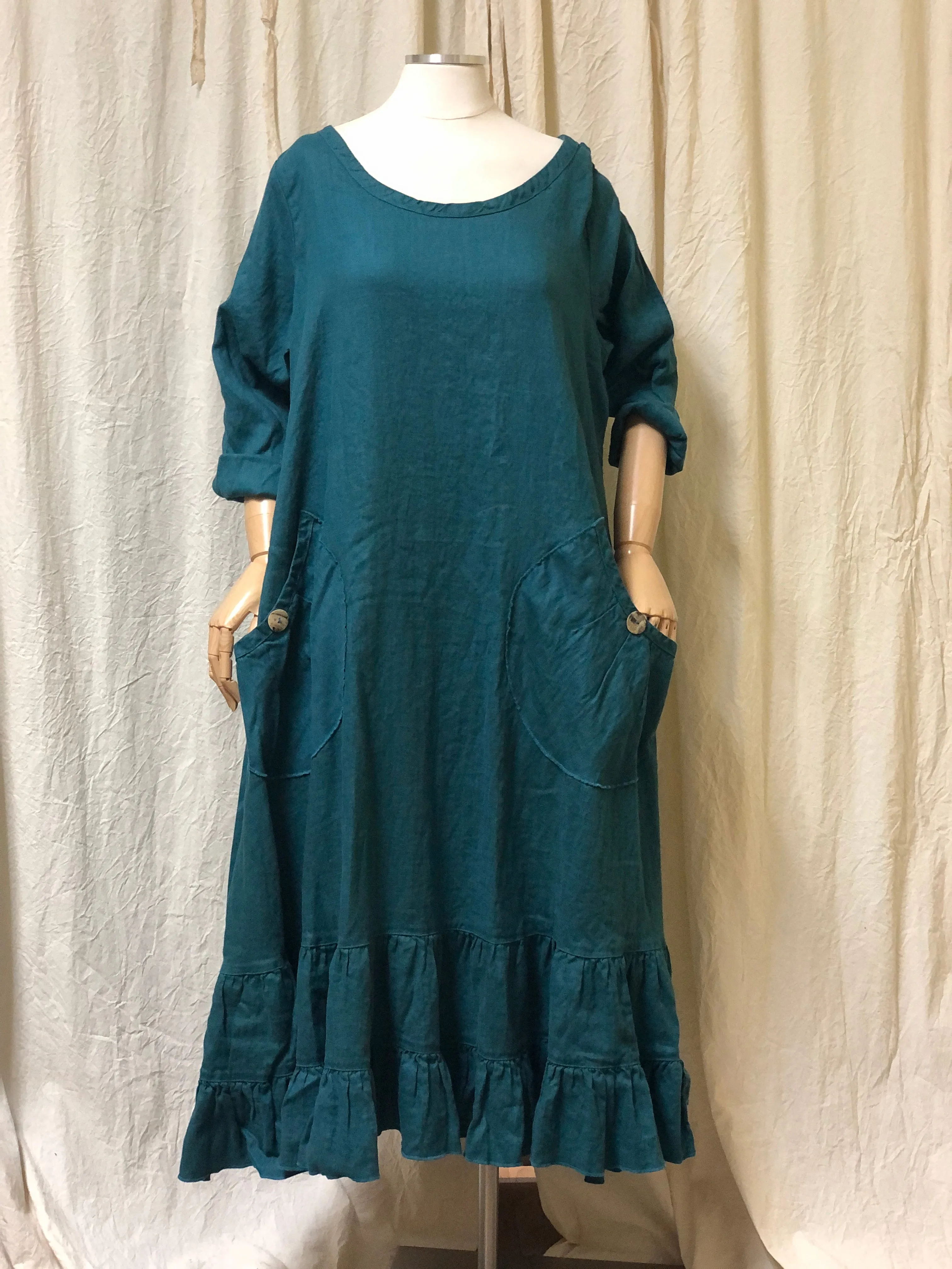 Prairie Dress Linen 3/4 sleeve