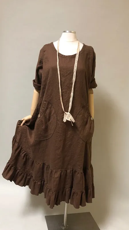 Prairie Dress Linen 3/4 sleeve