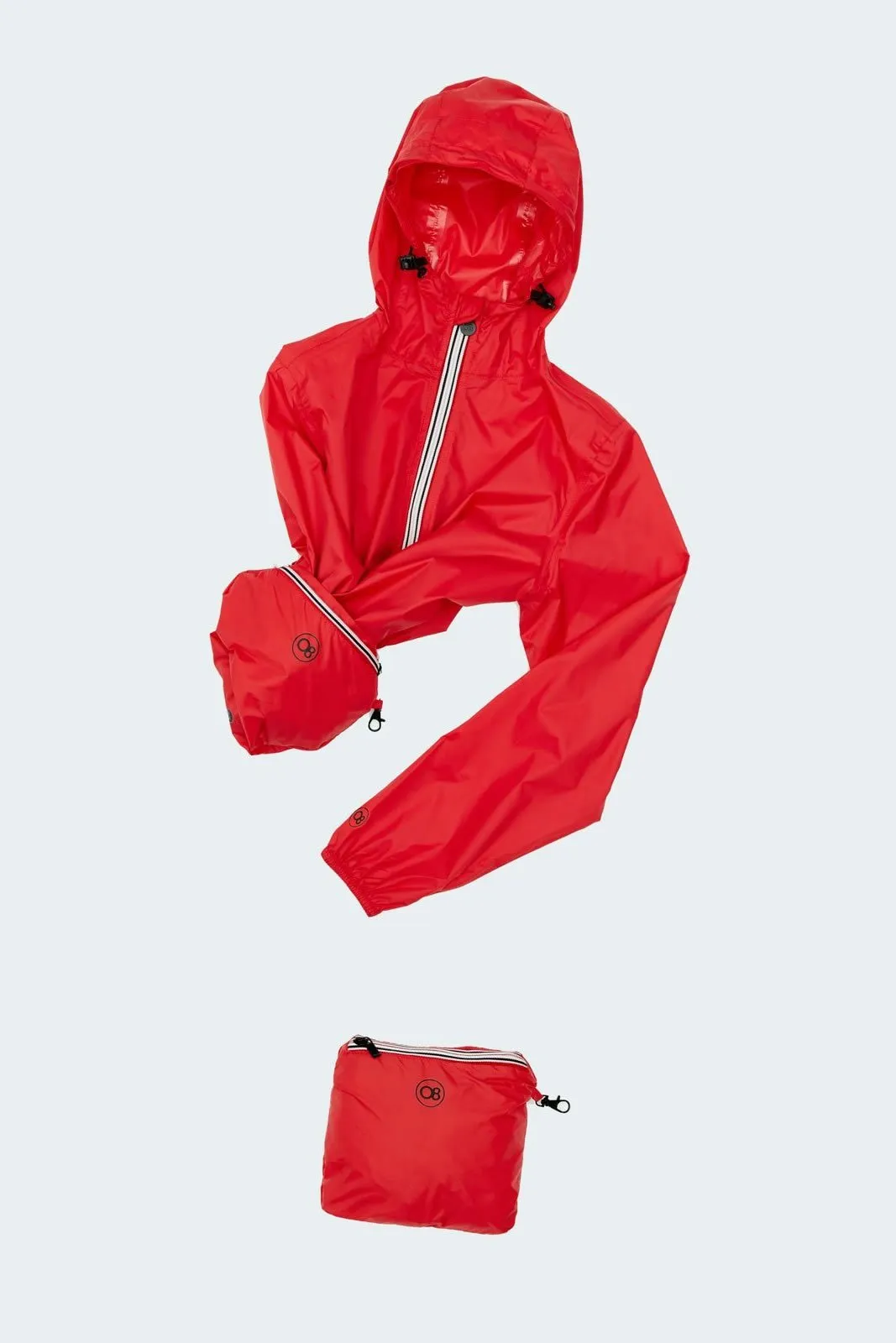 Red Full Zip Packable Rain Jacket