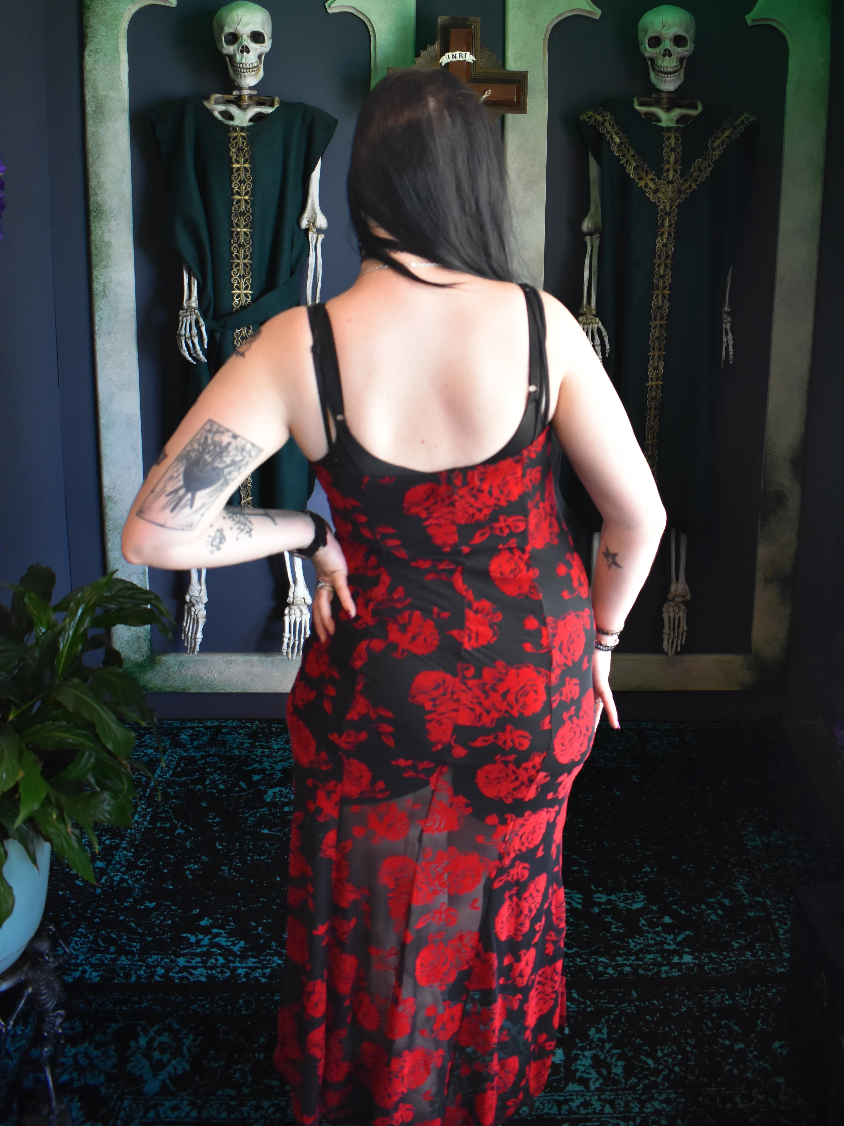 Red Rose Sheer Lily Slip Dress