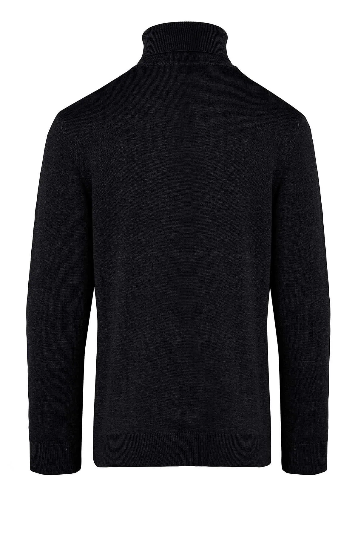 Regular Fit Black Cotton Blend Turtleneck Sweater