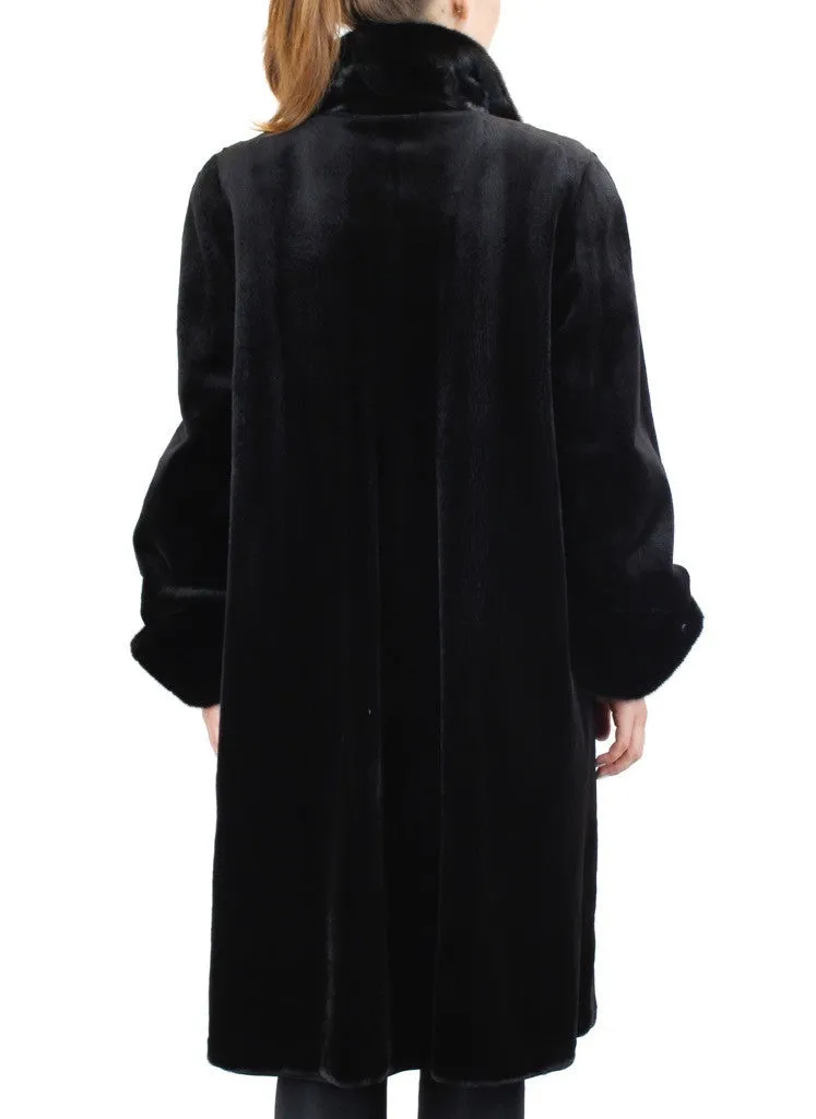 REVERSIBLE FULLY LET OUT BLACK SHEARED MINK & UNSHEARED BLACKGLAMA MINK FUR 7/8 COAT