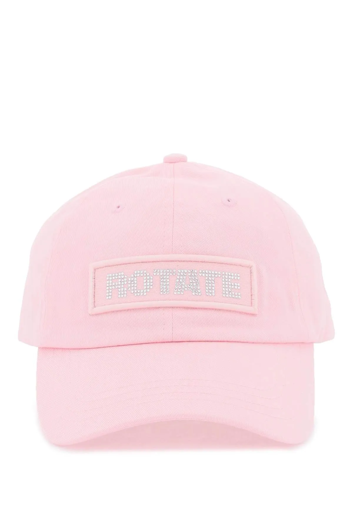 Rotate cotton baseball cap with rhinestone logo