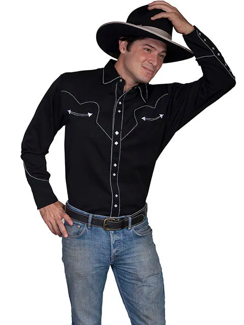 Scully Men's Black Piped Vintage Western Diamond Snap Shirt - P726